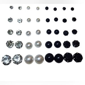 20pc Set crystal rhinestone, pearl & black stud earring set